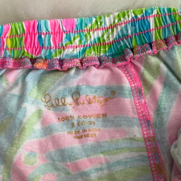 Lilly Pulitzer Girls Shorts Tiki Pink Palms with Pom Pom Trim Size 4 5 - Picture 3 of 3